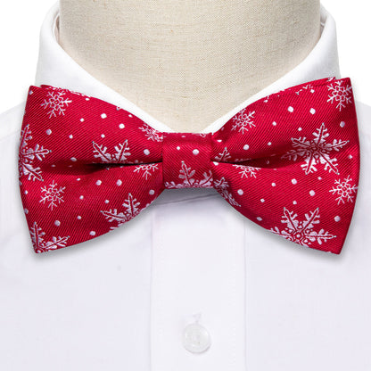 Red White Christmas Snowflake Silk Bow Tie Set bow ties    - Sophisticated Gentlemen