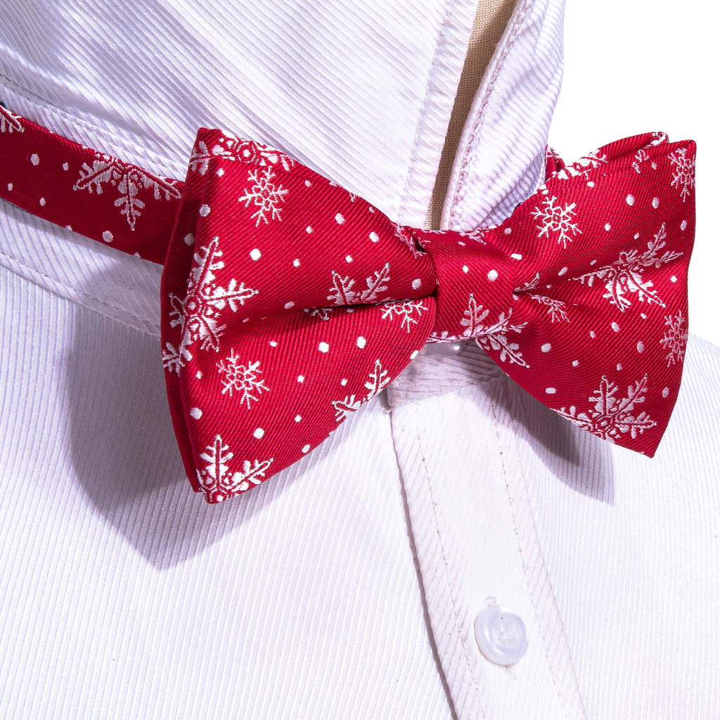 Red White Christmas Snowflake Silk Bow Tie Set bow ties    - Sophisticated Gentlemen