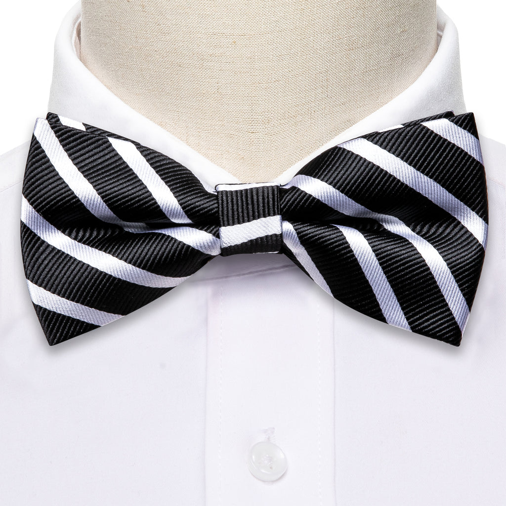Black White Striped Bow Tie Set bow ties    - Sophisticated Gentlemen
