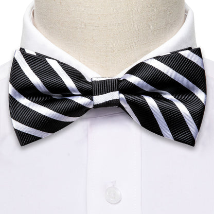 Black White Striped Bow Tie Set bow ties    - Sophisticated Gentlemen