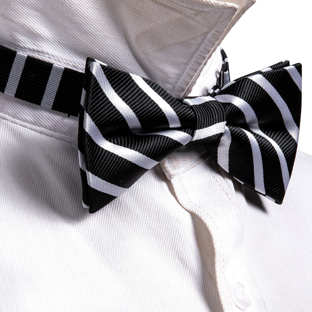 Black White Striped Bow Tie Set bow ties    - Sophisticated Gentlemen