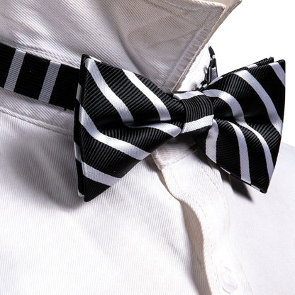 Black White Striped Bow Tie Set bow ties    - Sophisticated Gentlemen