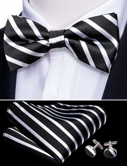 Black White Striped Bow Tie Set bow ties    - Sophisticated Gentlemen