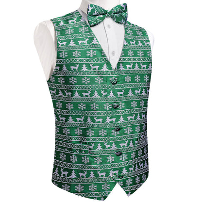 Green Novelty Christmas White Deer Men's Bowtie Vest Set vest set    - Sophisticated Gentlemen