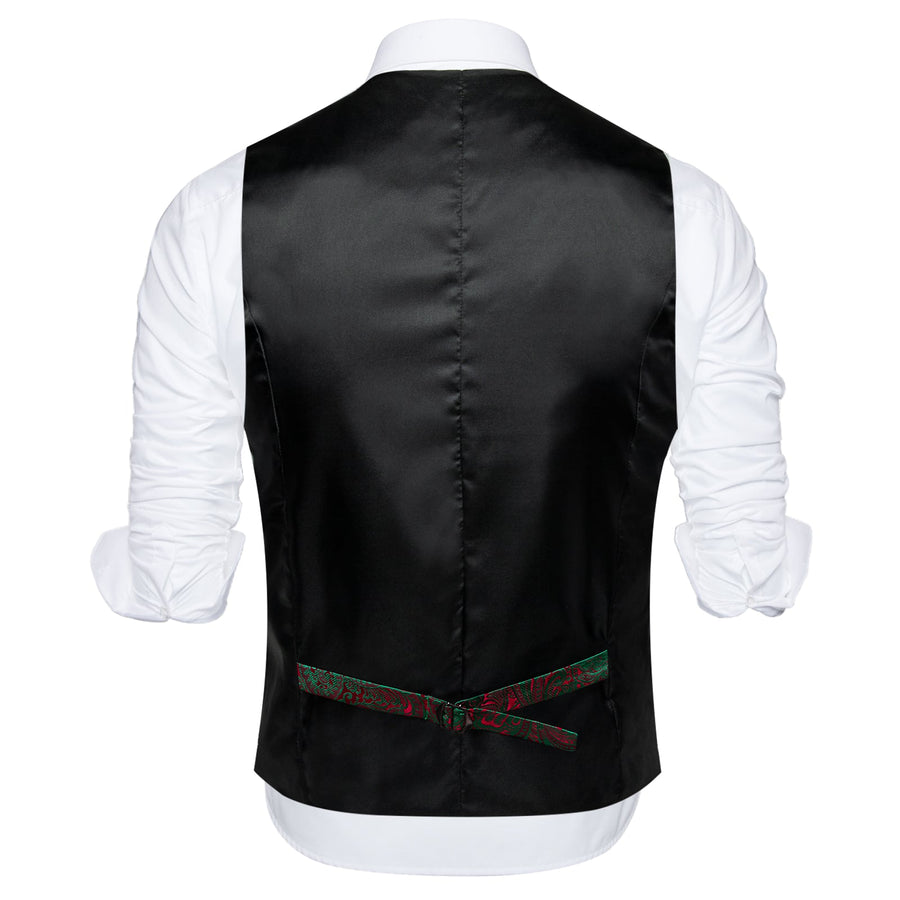 Black Collar Green Red Paisley Jacquard Silk Vest Set vest set    - Sophisticated Gentlemen