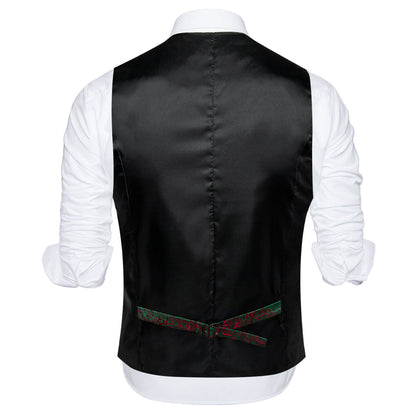 Black Collar Green Red Paisley Jacquard Silk Vest Set vest set    - Sophisticated Gentlemen
