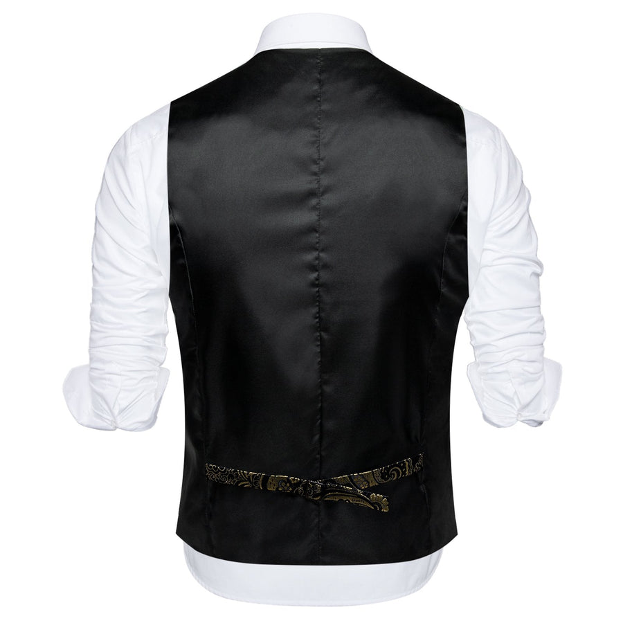 Black Golden Paisley Jacquard Silk Men's Vest Set vest set    - Sophisticated Gentlemen