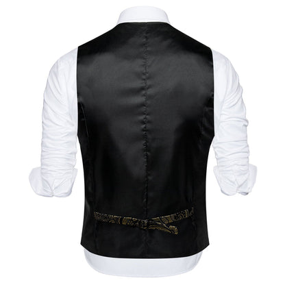 Black Golden Paisley Jacquard Silk Men's Vest Set vest set    - Sophisticated Gentlemen