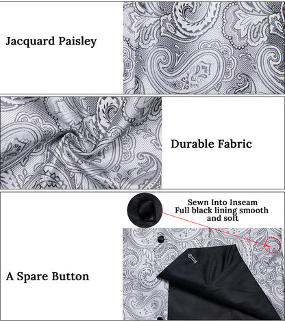 Black Collar Grey Paisley Jacquard Silk Vest Set vest set    - Sophisticated Gentlemen