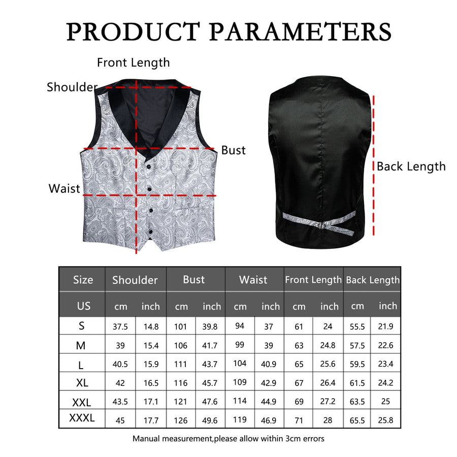 Black Collar Grey Paisley Jacquard Silk Vest Set vest set    - Sophisticated Gentlemen