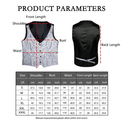 Black Collar Grey Paisley Jacquard Silk Vest Set vest set    - Sophisticated Gentlemen