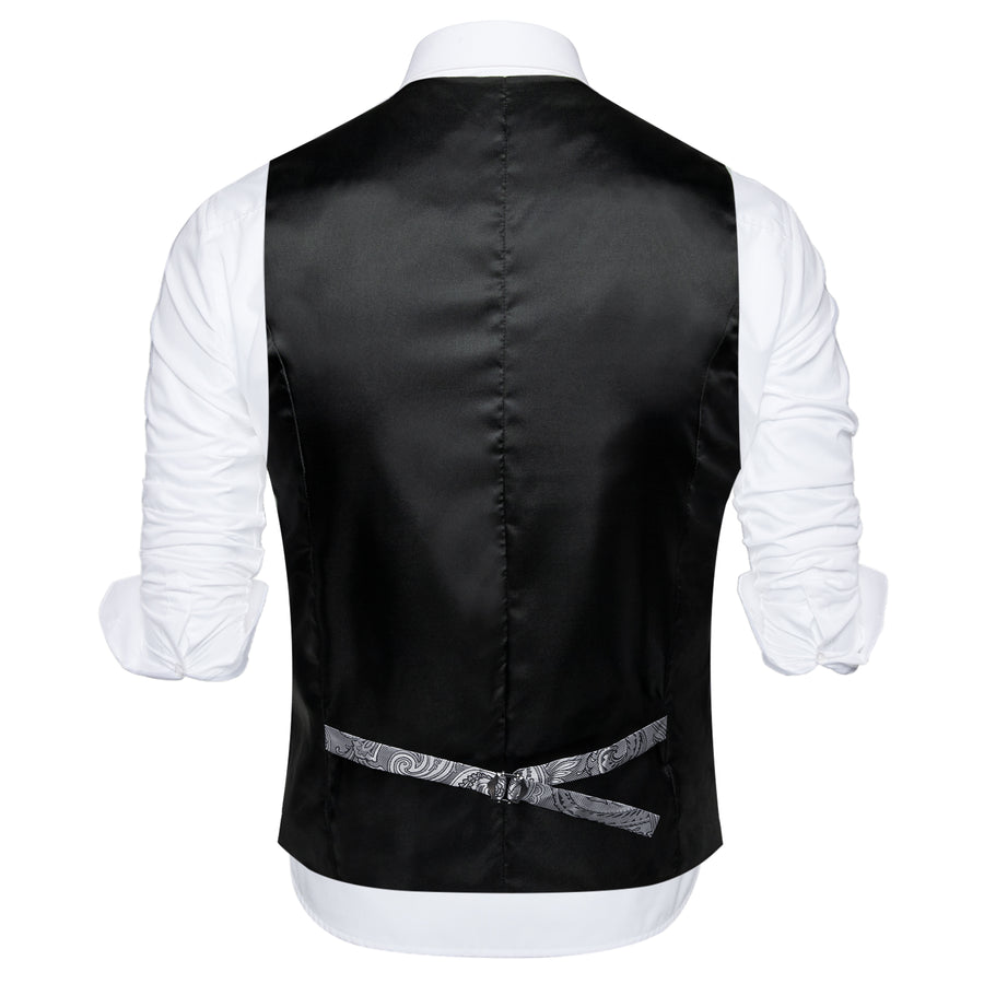 Black Collar Grey Paisley Jacquard Silk Vest Set vest set    - Sophisticated Gentlemen