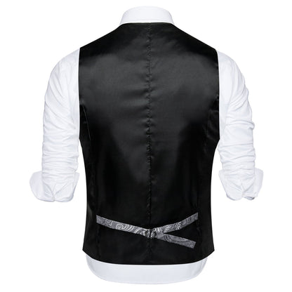 Black Collar Grey Paisley Jacquard Silk Vest Set vest set    - Sophisticated Gentlemen