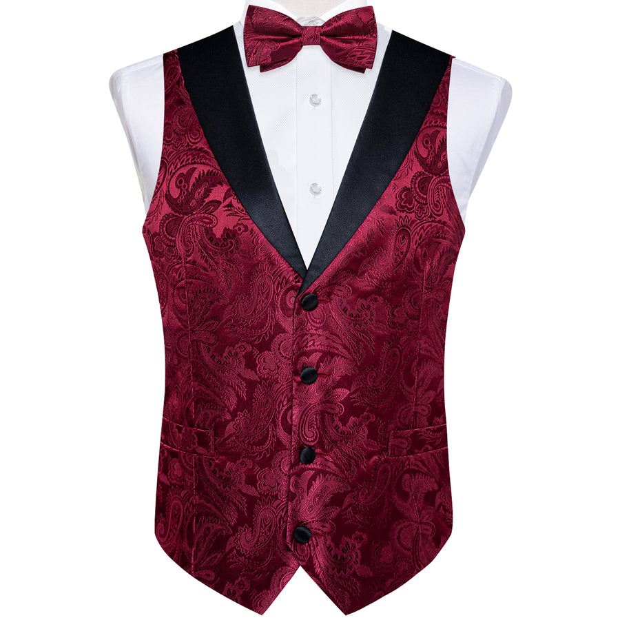 Burgundy Paisley Jacquard Silk Vest Set vest set    - Sophisticated Gentlemen