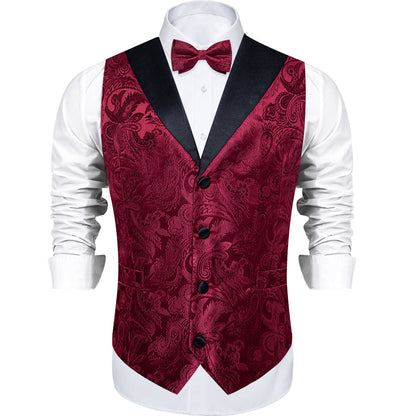 Burgundy Paisley Jacquard Silk Vest Set vest set    - Sophisticated Gentlemen