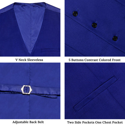 Klein Blue Solid Silk Men's Classic Vest Set vest set    - Sophisticated Gentlemen