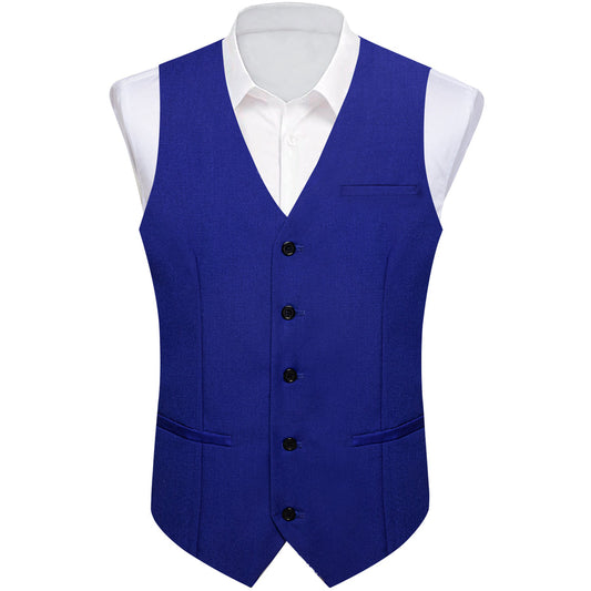 Klein Blue Solid Silk Men's Classic Vest Set vest set S (Chest 40")   - Sophisticated Gentlemen