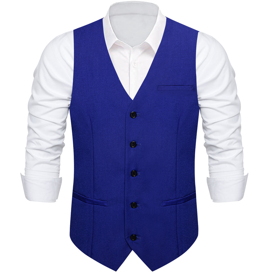 Klein Blue Solid Silk Men's Classic Vest Set vest set    - Sophisticated Gentlemen