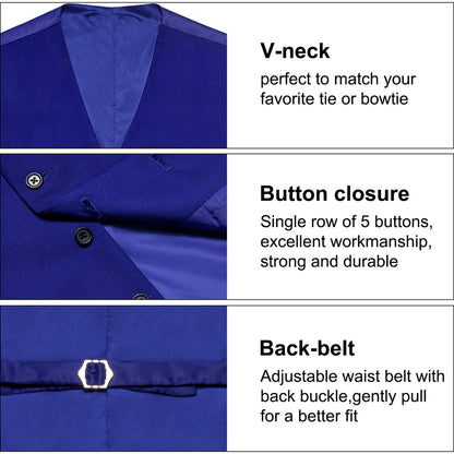 Klein Blue Solid Silk Men's Classic Vest Set vest set    - Sophisticated Gentlemen