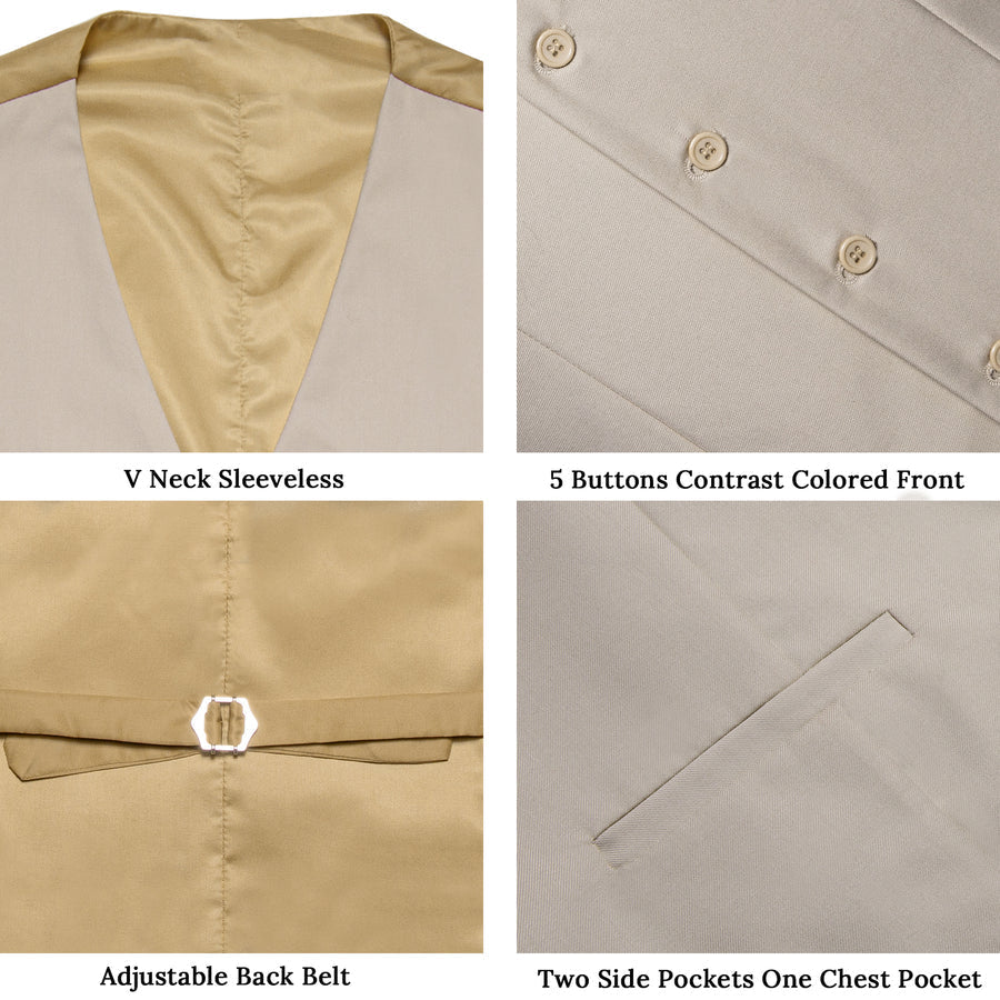 Champagne Solid Silk Men's Classic Vest Set vest set    - Sophisticated Gentlemen