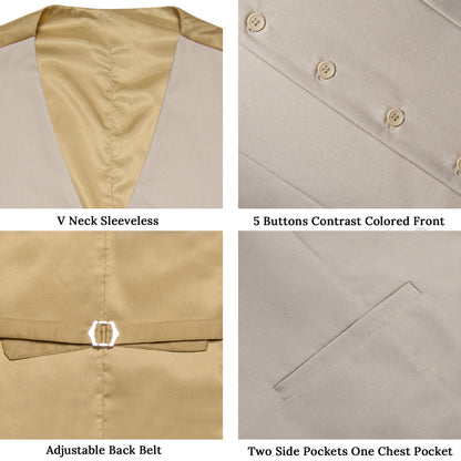 Champagne Solid Silk Men's Classic Vest Set vest set    - Sophisticated Gentlemen