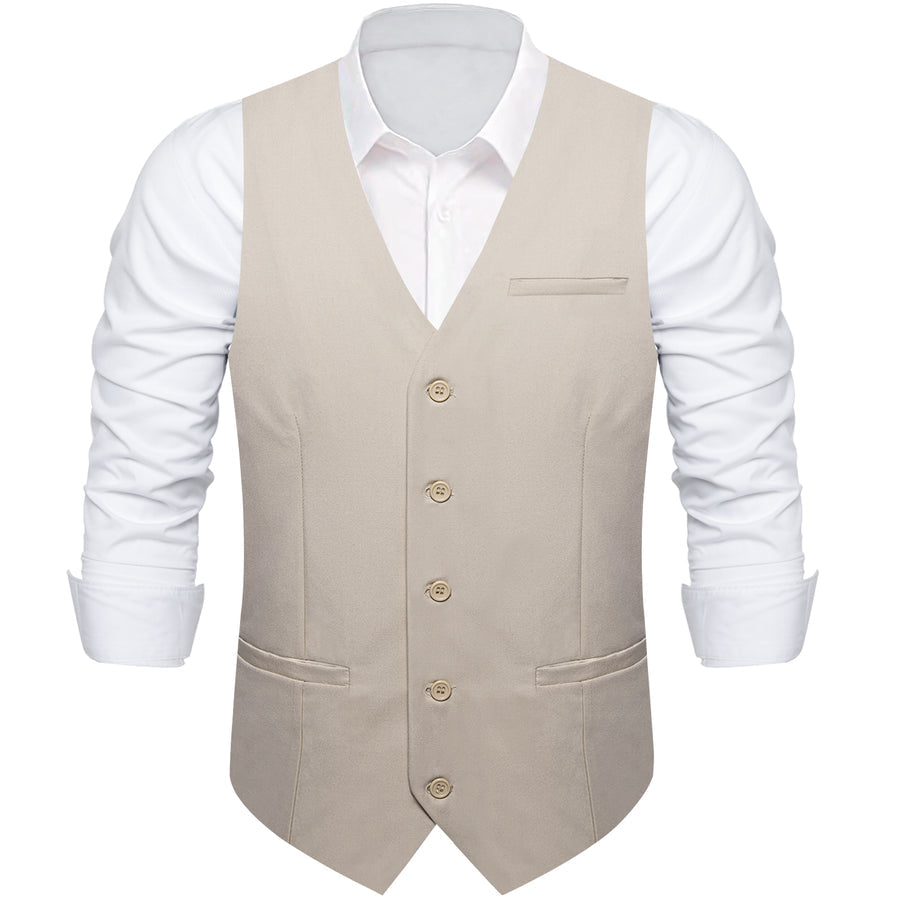 Champagne Solid Silk Men's Classic Vest Set vest set    - Sophisticated Gentlemen