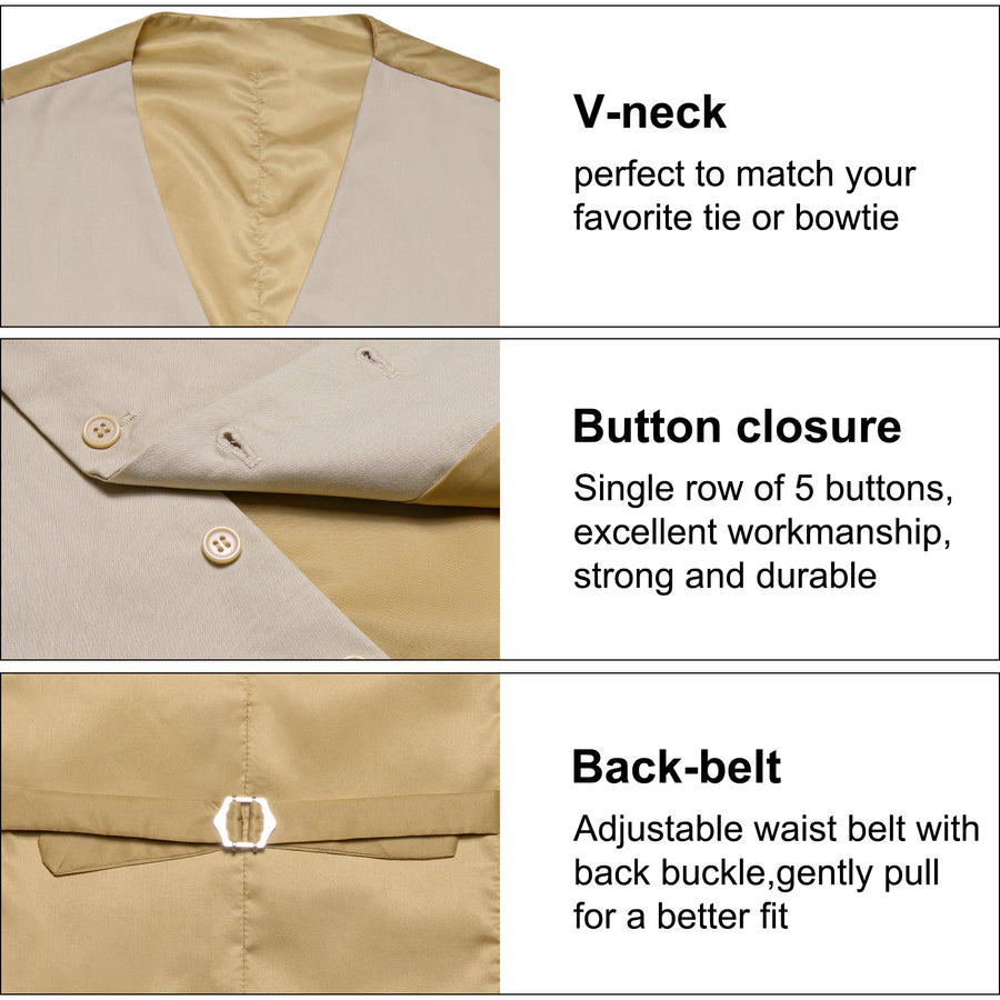 Champagne Solid Silk Men's Classic Vest Set vest set    - Sophisticated Gentlemen