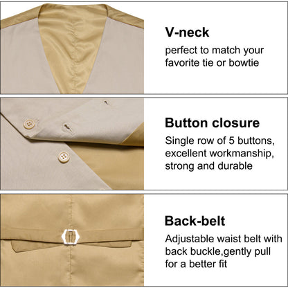 Champagne Solid Silk Men's Classic Vest Set vest set    - Sophisticated Gentlemen