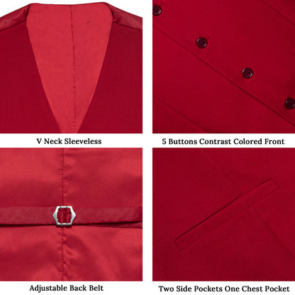 Red Solid Silk Men's Classic Vest vest set    - Sophisticated Gentlemen