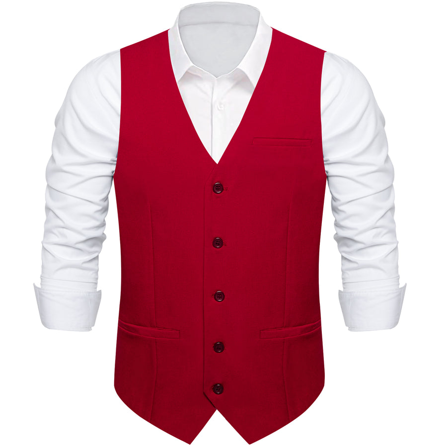 Red Solid Silk Men's Classic Vest vest set    - Sophisticated Gentlemen