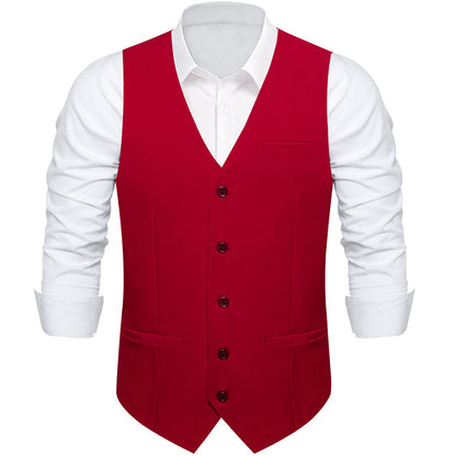 Red Solid Silk Men's Classic Vest vest set    - Sophisticated Gentlemen