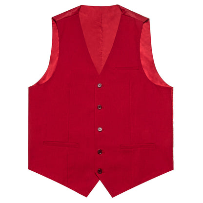 Red Solid Silk Men's Classic Vest vest set    - Sophisticated Gentlemen
