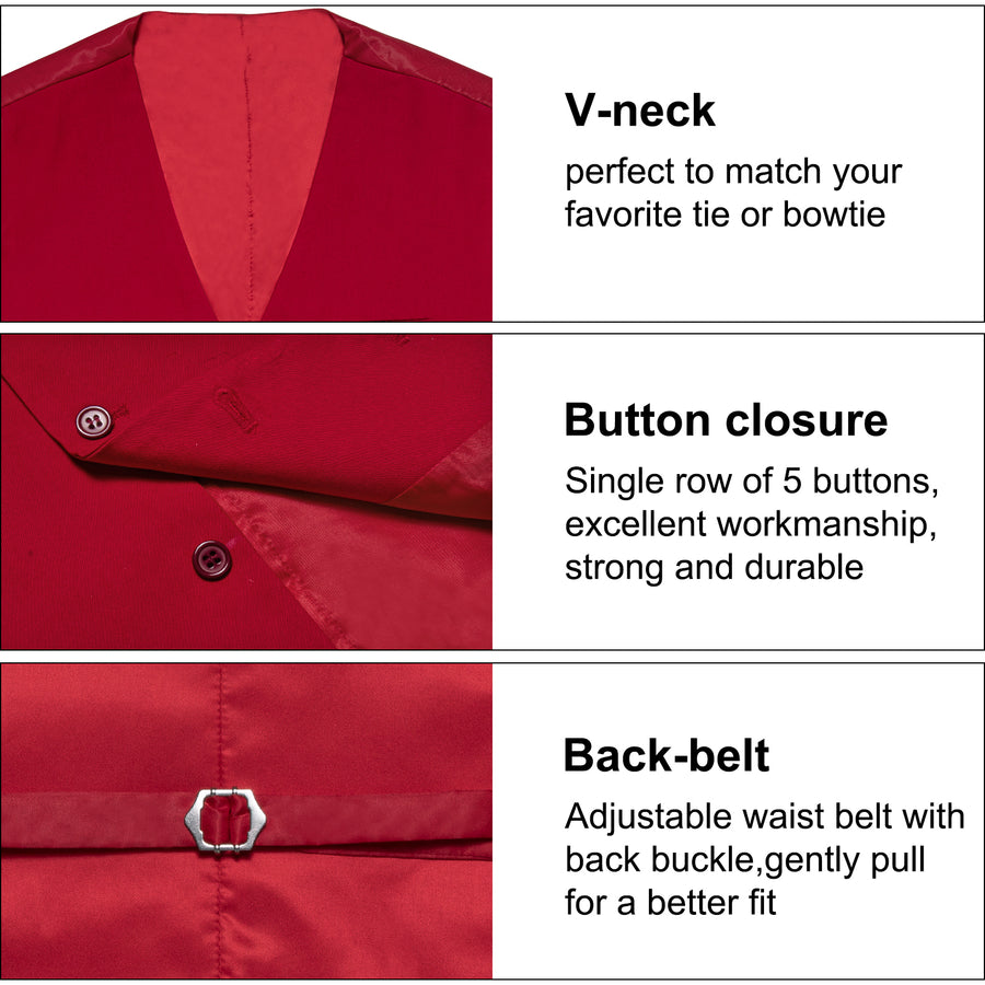 Red Solid Silk Men's Classic Vest vest set    - Sophisticated Gentlemen
