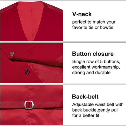 Red Solid Silk Men's Classic Vest vest set    - Sophisticated Gentlemen
