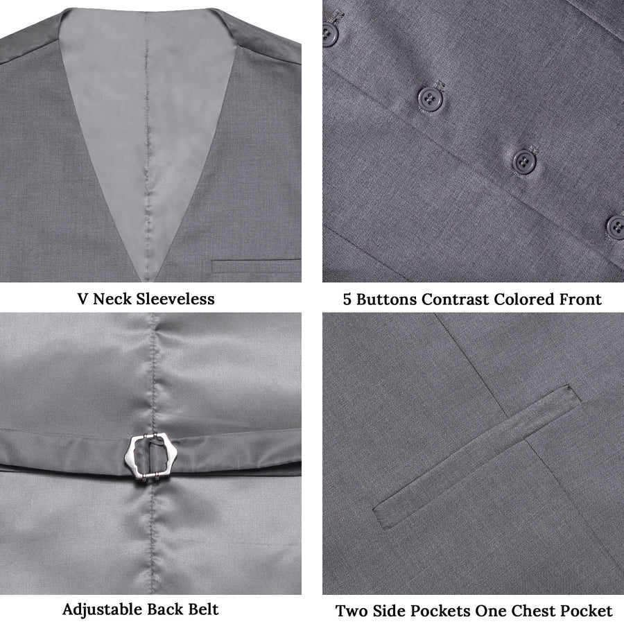 Grey Solid Silk Vest Set vest set    - Sophisticated Gentlemen