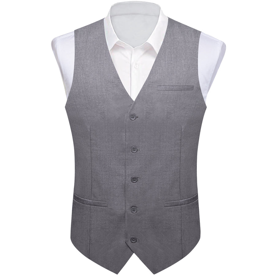 Grey Solid Silk Vest Set vest set S (Chest 40")   - Sophisticated Gentlemen