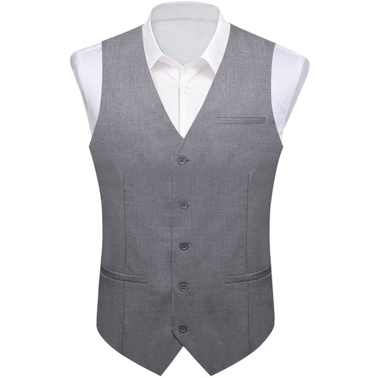 Grey Solid Silk Vest Set vest set S (Chest 40")   - Sophisticated Gentlemen