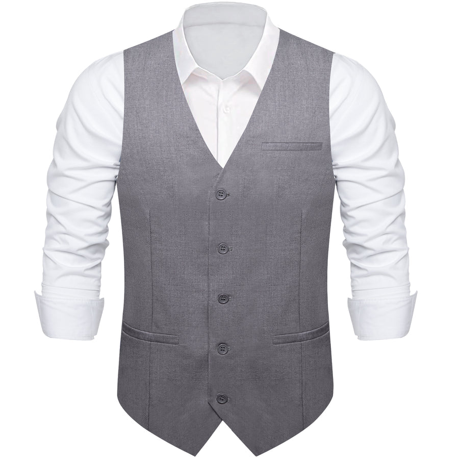 Grey Solid Silk Vest Set vest set    - Sophisticated Gentlemen
