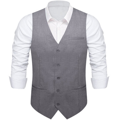 Grey Solid Silk Vest Set vest set    - Sophisticated Gentlemen