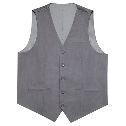 Grey Solid Silk Vest Set vest set    - Sophisticated Gentlemen