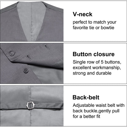 Grey Solid Silk Vest Set vest set    - Sophisticated Gentlemen