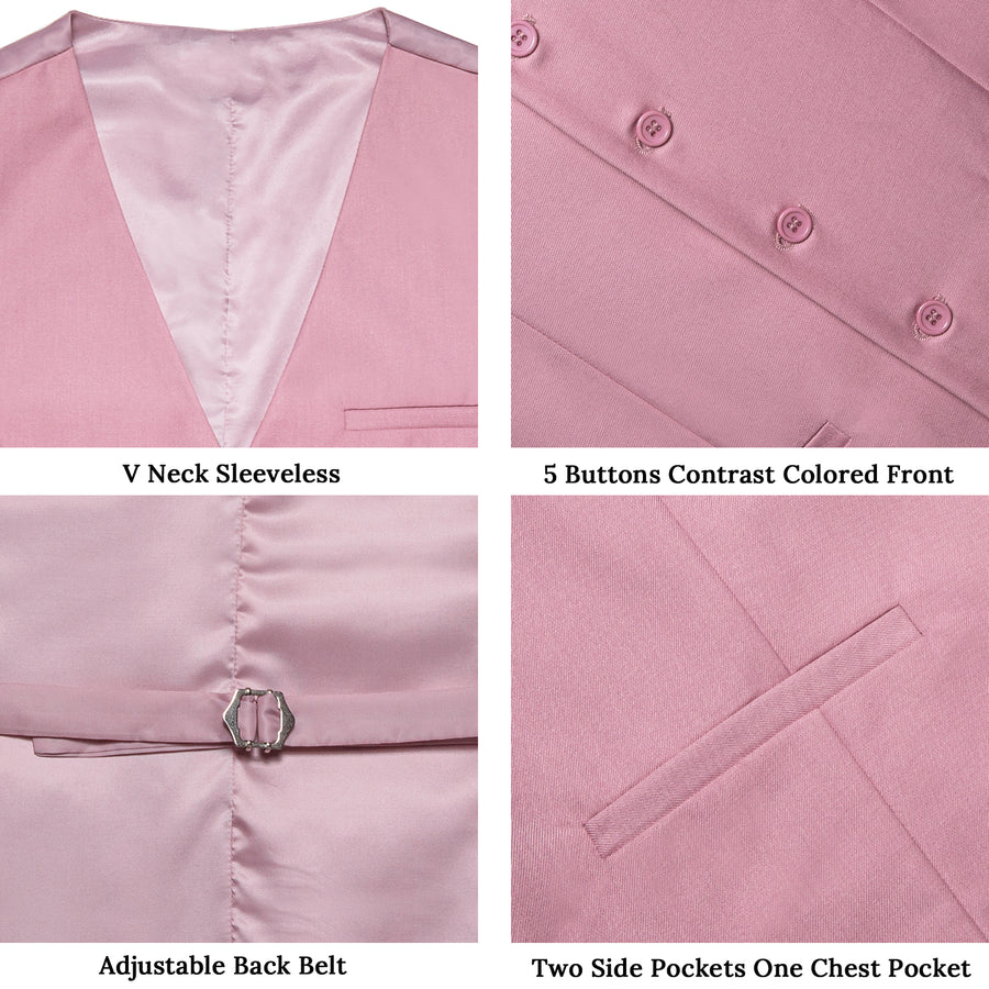 Pink Solid Silk Men's Classic Vest Set vest set    - Sophisticated Gentlemen