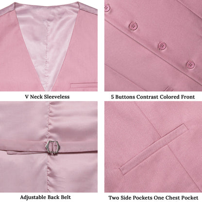 Pink Solid Silk Men's Classic Vest Set vest set    - Sophisticated Gentlemen
