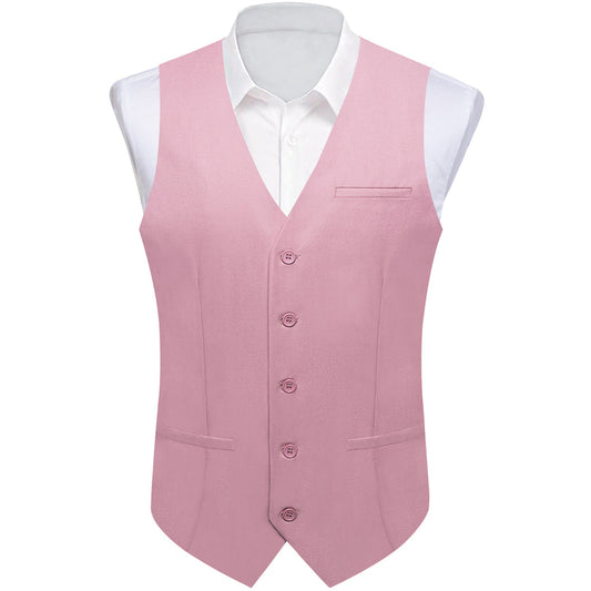 Pink Solid Silk Men's Classic Vest Set vest set S (Chest 40")   - Sophisticated Gentlemen