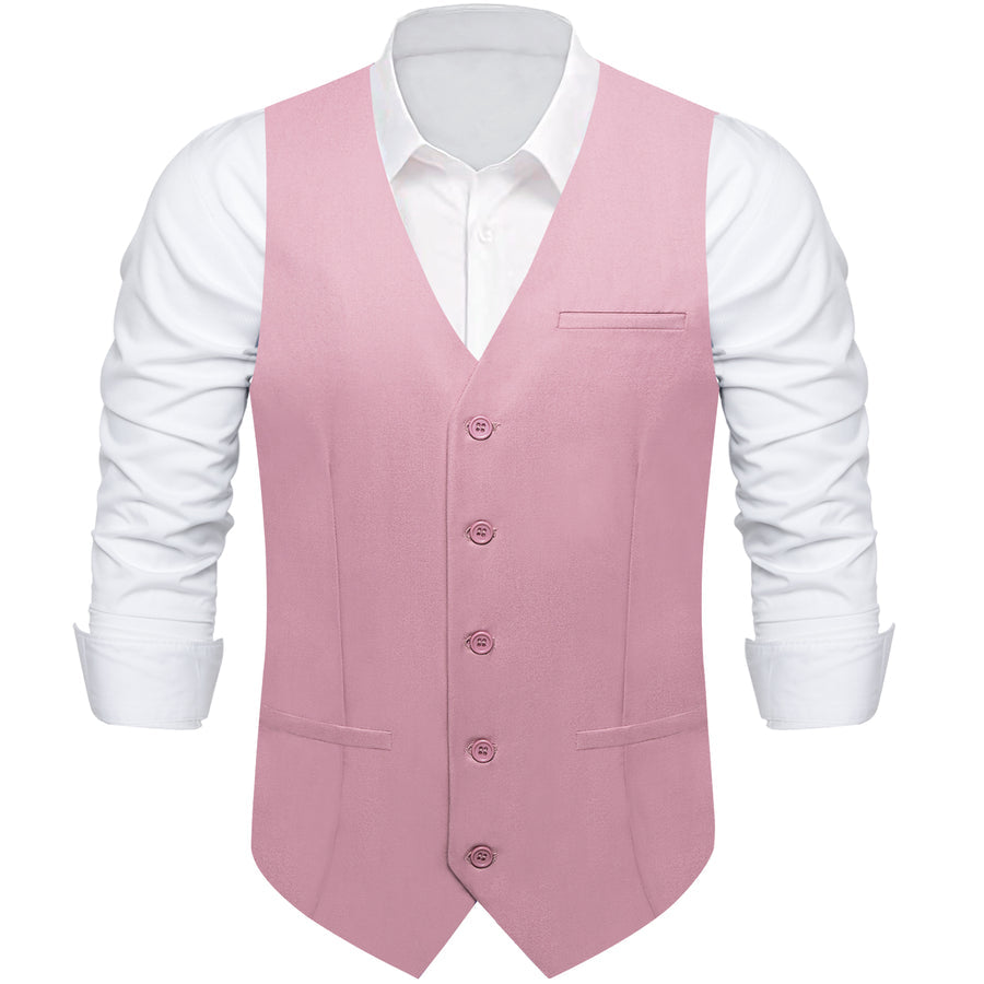 Pink Solid Silk Men's Classic Vest Set vest set    - Sophisticated Gentlemen