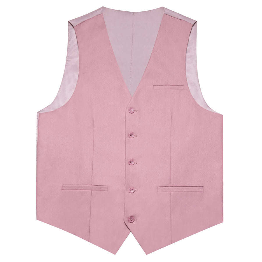 Pink Solid Silk Men's Classic Vest Set vest set    - Sophisticated Gentlemen