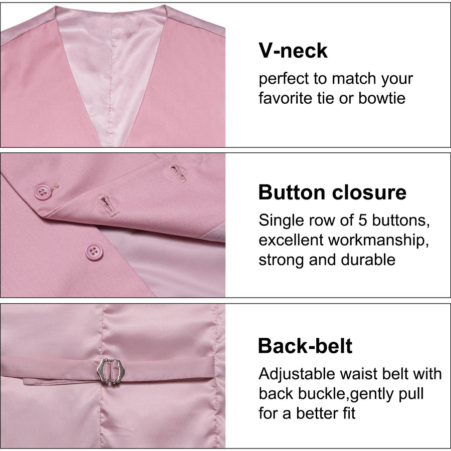 Pink Solid Silk Men's Classic Vest Set vest set    - Sophisticated Gentlemen