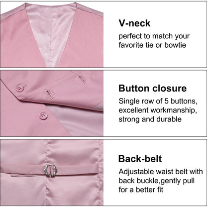 Pink Solid Silk Men's Classic Vest Set vest set    - Sophisticated Gentlemen