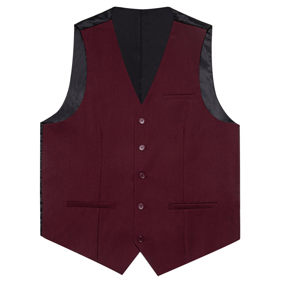 Dark Red Solid Silk Men's Classic Vest Set vest set    - Sophisticated Gentlemen