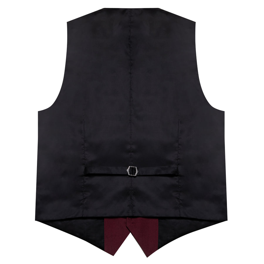 Dark Red Solid Silk Men's Classic Vest Set vest set    - Sophisticated Gentlemen